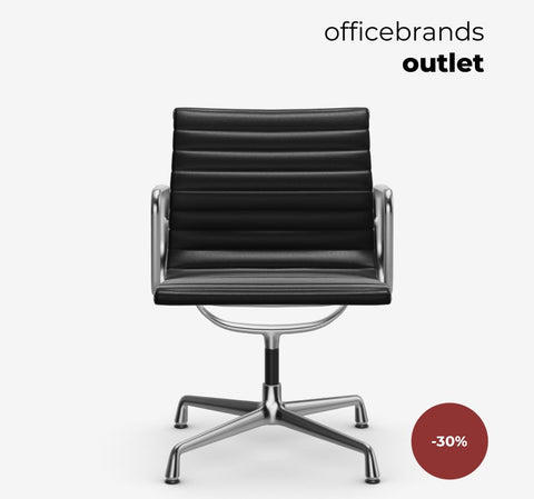 Vitra Aluminium Chairs EA 108 Chroom / Leder Nero (OUTLET)