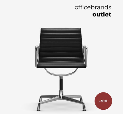Vitra Aluminium Chairs EA 104 Chroom / Leder Nero (OUTLET)